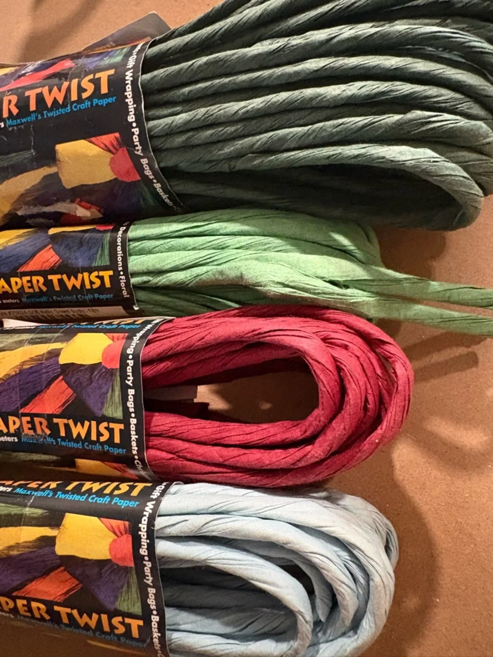 Paper Twist Twisted Craft Paper Rolls - - Green, Dark Green, Red, Light Blue